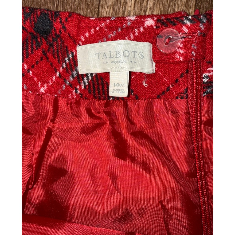Talbots Woman Red Plaid Wool Blend Mini Skirt Size 14W Tartan Holiday LK4974 - Picture 3 of 7